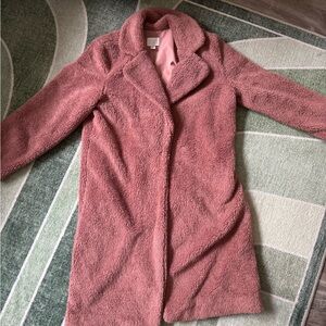 Plush Pink Teddy Jacket with Lapel Collar